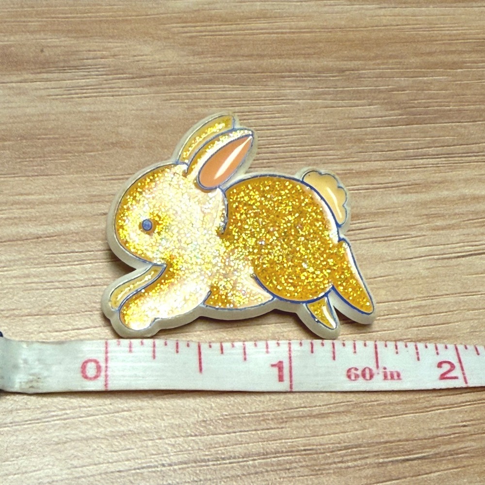Vintage 1984 Hallmark Yellow Glitter Bunny Rabbit Pin Brooch 80s Retro Easter
